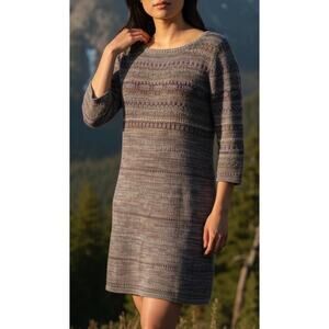 Peruvian Connection Mini Sweater Dress Fair Isle Brown Stripe Cotton Wool XS